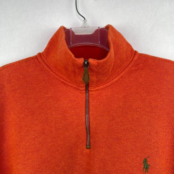 Polo Ralph Lauren Men's Mock Neck 1/4 Zip Sweater Size XL Orange Knit Cotton - Picture 6 of 7